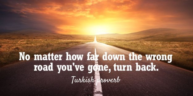 Turkish Proverb - No matter how far down the wrong road you've gone, turn back